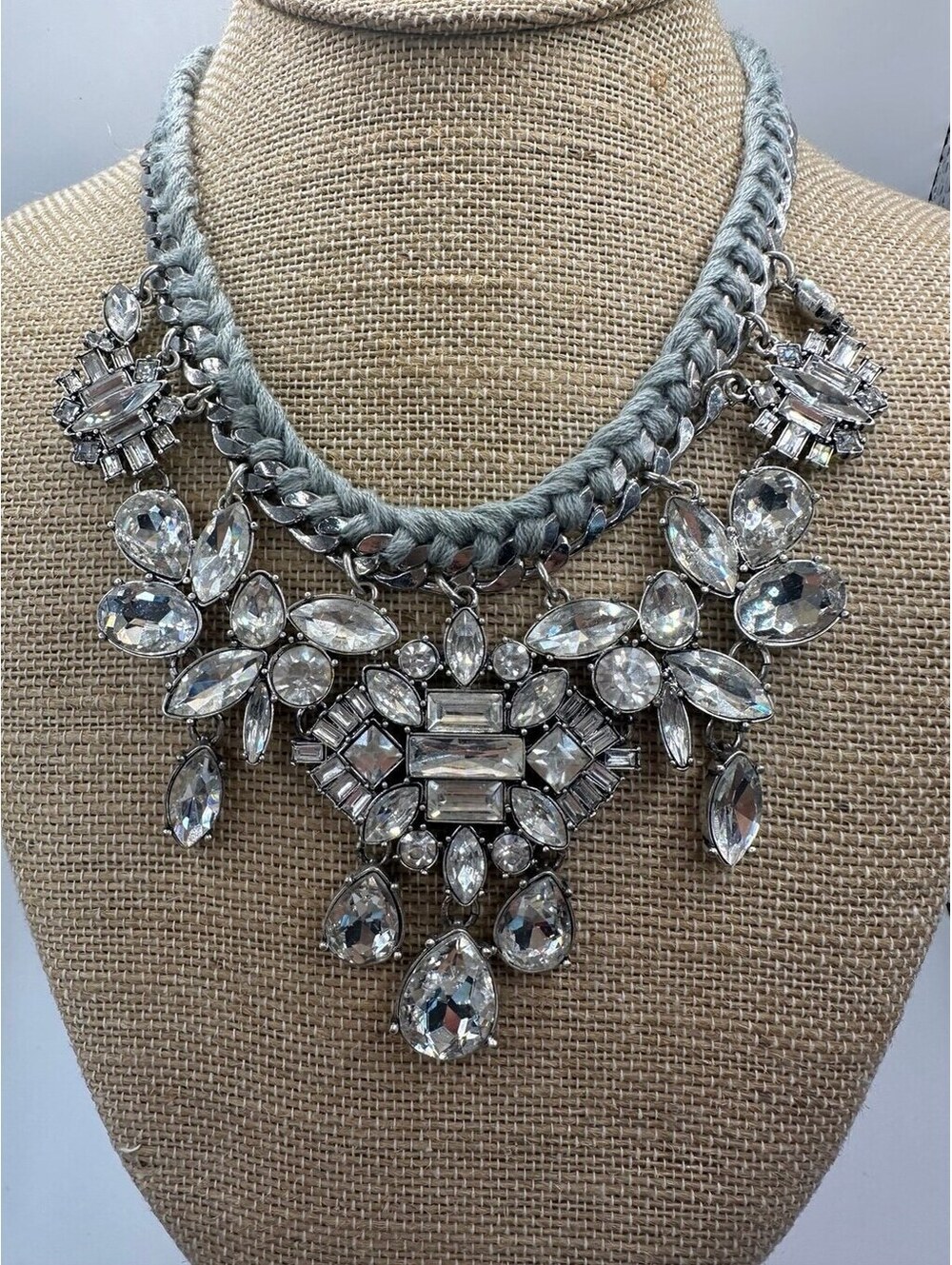 “Deco Crystal” Blue Cluster Drama Necklace